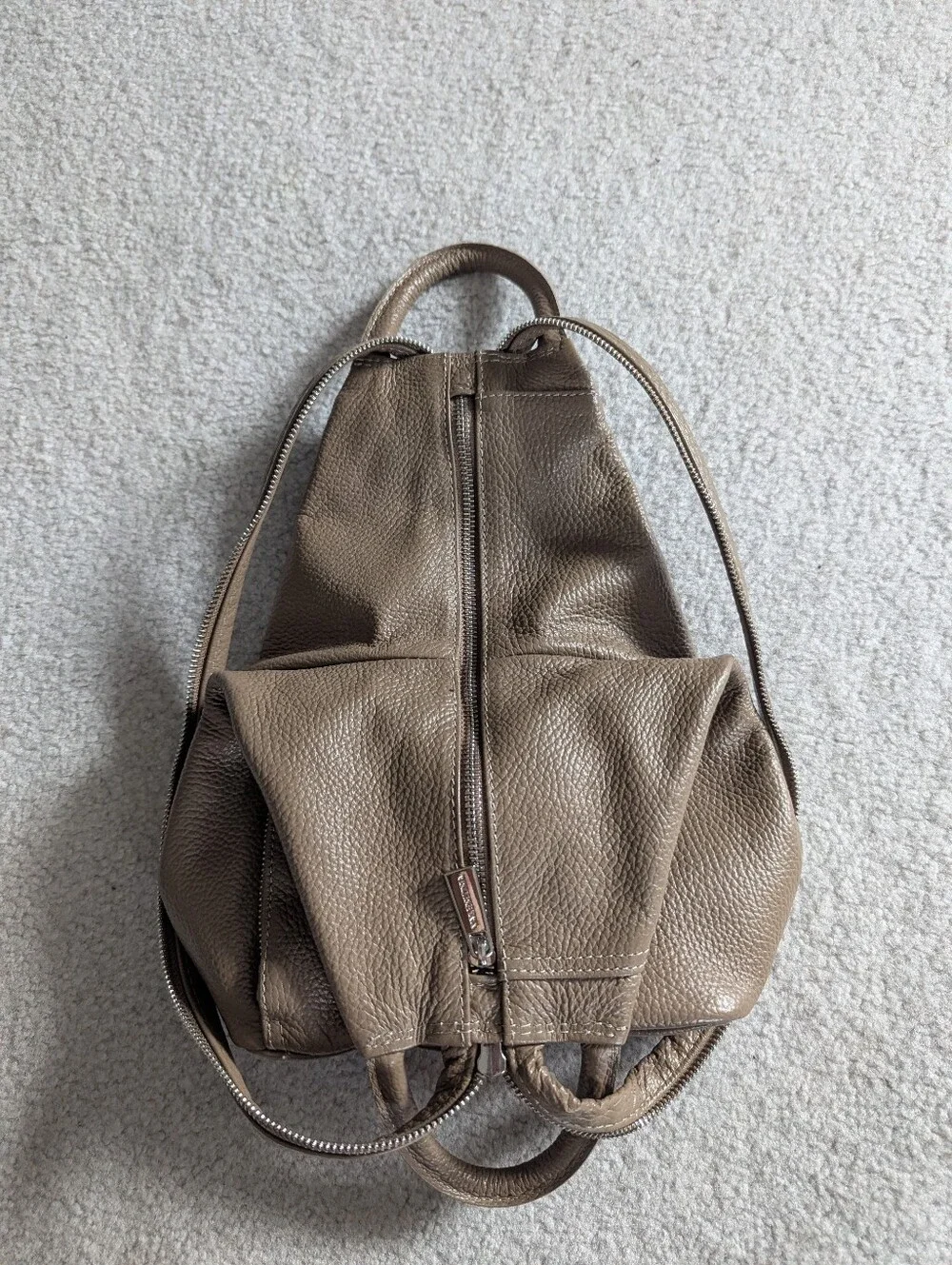 Valentina Pebbled Leather Taupe Multi-Wear Sling Backpack Bag